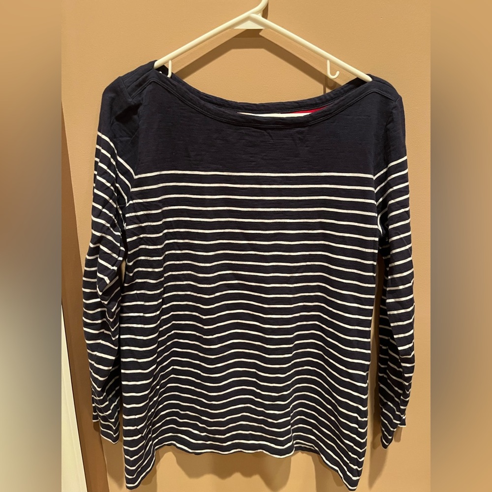 Banana Republic Long Sleeve Navy Shirt with White Horizontal Stripes